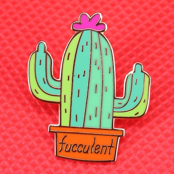 Jewelry - Funny Cactus “Fucculent” Gold Enamel Pin